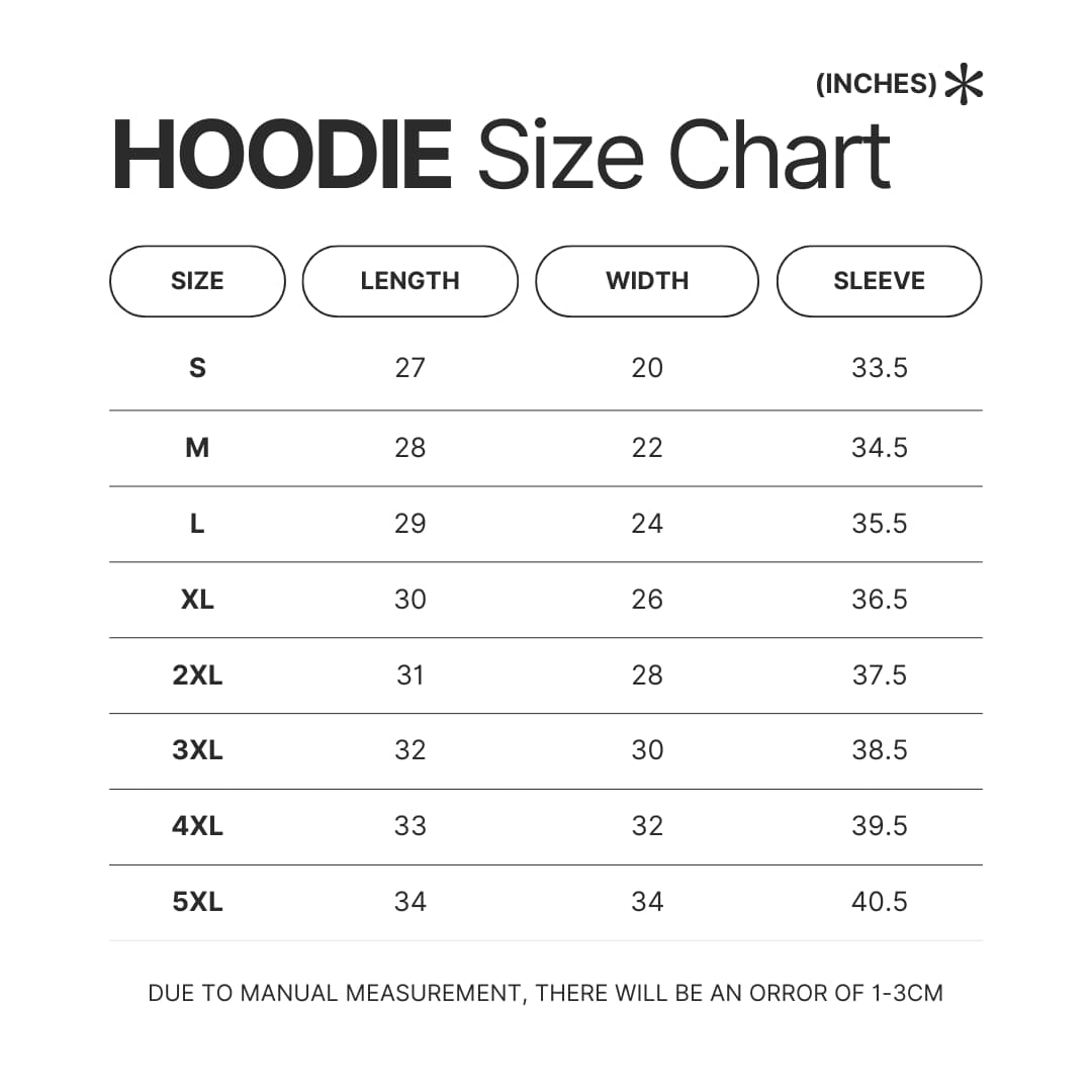 Hoodie Size Chart - Dark Souls Shop