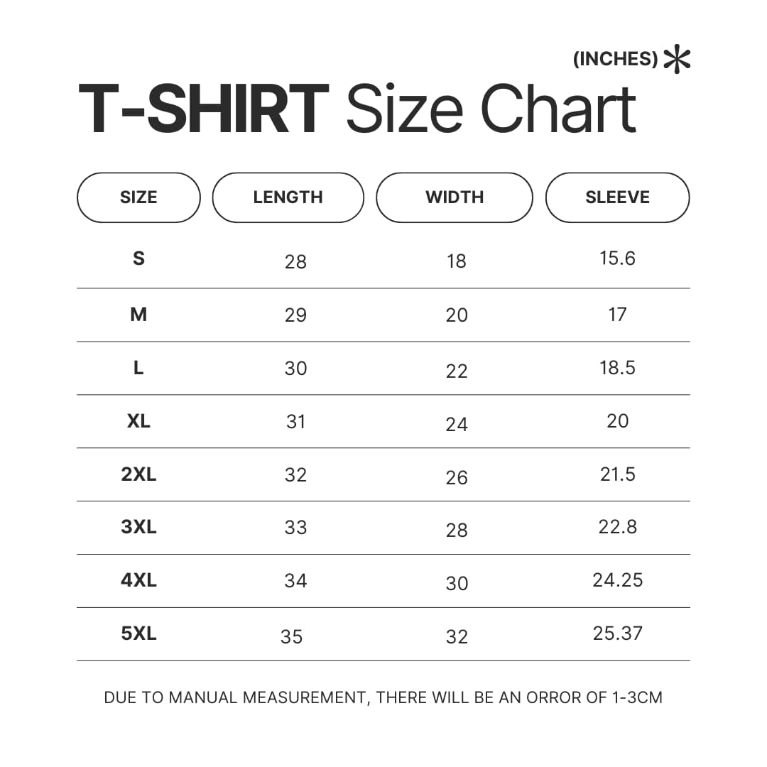 T shirt Size Chart - Dark Souls Shop