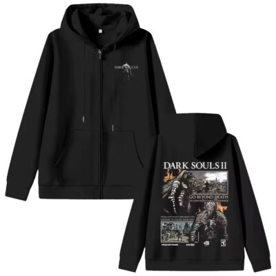 Streetwear Daily Casual Dark Soul Black Zipped Hoodie